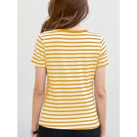 Striped Print Crew Neck T-Shirt, Casual Short Sleeve T-Shirt For Spring & Summer, Women's Clothing Striped Print Crew Neck T-Shirt, Casual Short Sleeve T-Shirt For Spring & Summer, Women's Clothing