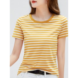 Striped Print Crew Neck T-Shirt, Casual Short Sleeve T-Shirt For Spring & Summer, Women's Clothing Striped Print Crew Neck T-Shirt, Casual Short Sleeve T-Shirt For Spring & Summer, Women's Clothing