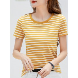Striped Print Crew Neck T-Shirt, Casual Short Sleeve T-Shirt For Spring & Summer, Women's Clothing Striped Print Crew Neck T-Shirt, Casual Short Sleeve T-Shirt For Spring & Summer, Women's Clothing