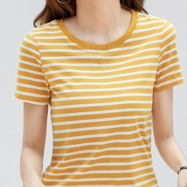 Striped Print Crew Neck T-Shirt, Casual Short Sleeve T-Shirt For Spring & Summer, Women's Clothing Striped Print Crew Neck T-Shirt, Casual Short Sleeve T-Shirt For Spring & Summer, Women's Clothing