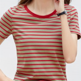 Striped Print Crew Neck T-Shirt, Casual Short Sleeve T-Shirt For Spring & Summer, Women's Clothing Striped Print Crew Neck T-Shirt, Casual Short Sleeve T-Shirt For Spring & Summer, Women's Clothing