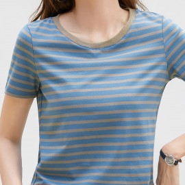Striped Print Crew Neck T-Shirt, Casual Short Sleeve T-Shirt For Spring & Summer, Women's Clothing Striped Print Crew Neck T-Shirt, Casual Short Sleeve T-Shirt For Spring & Summer, Women's Clothing