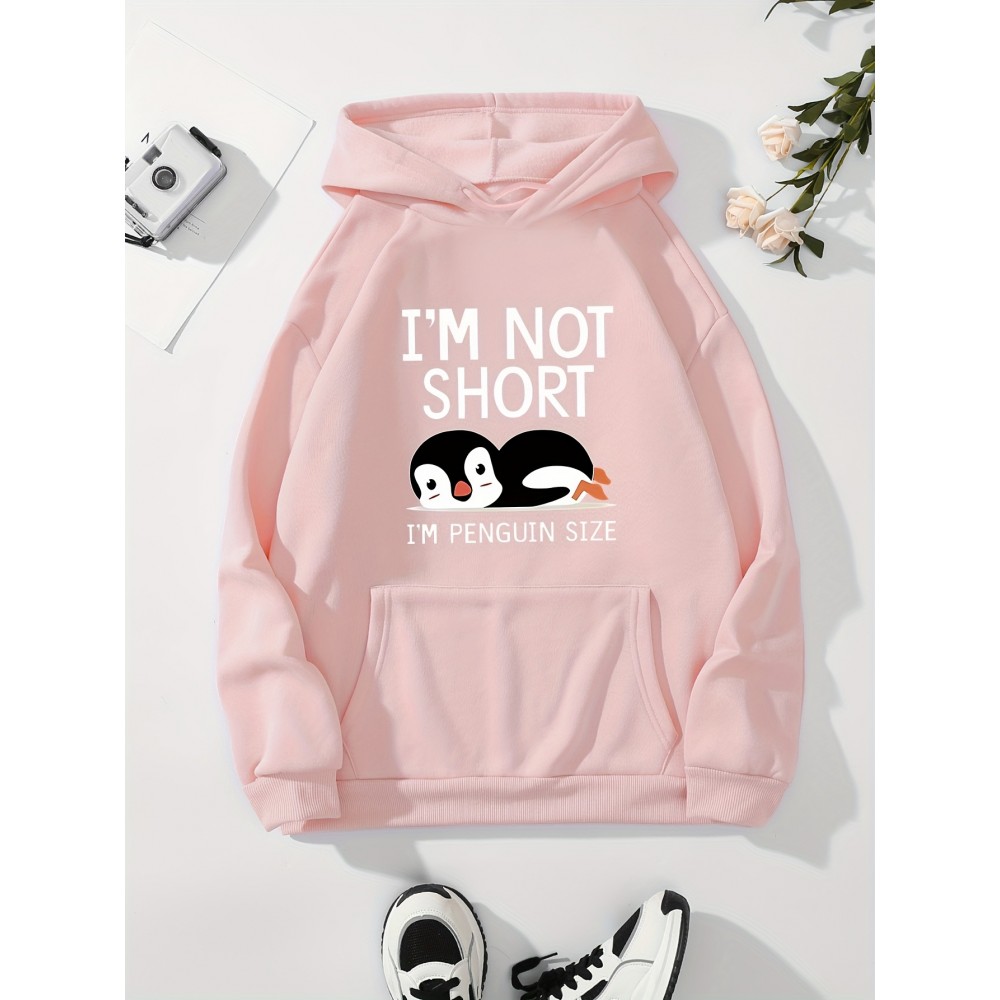 Cute Penguin Print Kangaroo Pocket Hoodie, Casual Long Sleeve Drawstring Hoodies Sweatshirt, Women's Clothing Cute Penguin Print Kangaroo Pocket Hoodie, Casual Long Sleeve Drawstring Hoodies Sweatshirt, Women's Clothing