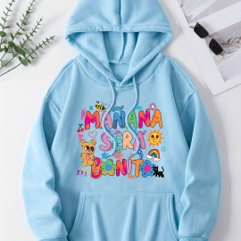 Letter & Graphic Print Kangaroo Pocket Hoodie, Casual Long Sleeve Drawstring Hoodies Sweatshirt, Women's Clothing Letter & Graphic Print Kangaroo Pocket Hoodie, Casual Long Sleeve Drawstring Hoodies Sweatshirt, Women's Clothing