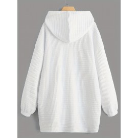 Waffle Grid Kangaroo Pocket Hoodie, Casual Long Sleeve Drawstring Hoodie Sweatshirt, Women's Clothing Waffle Grid Kangaroo Pocket Hoodie, Casual Long Sleeve Drawstring Hoodie Sweatshirt, Women's Clothing