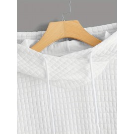 Waffle Grid Kangaroo Pocket Hoodie, Casual Long Sleeve Drawstring Hoodie Sweatshirt, Women's Clothing Waffle Grid Kangaroo Pocket Hoodie, Casual Long Sleeve Drawstring Hoodie Sweatshirt, Women's Clothing