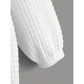 Waffle Grid Kangaroo Pocket Hoodie, Casual Long Sleeve Drawstring Hoodie Sweatshirt, Women's Clothing Waffle Grid Kangaroo Pocket Hoodie, Casual Long Sleeve Drawstring Hoodie Sweatshirt, Women's Clothing