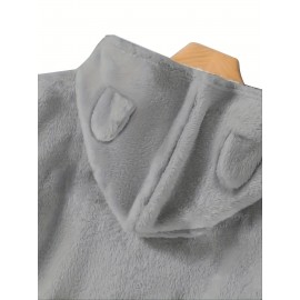 Cute Cat & Warming Letter Print Hoodie, Cute Ear Decor Kangaroo Pocket Plush Asymmetrical Sweatshirt, Women's Clothing Cute Cat & Warming Letter Print Hoodie, Cute Ear Decor Kangaroo Pocket Plush Asymmetrical Sweatshirt, Women's Clothing