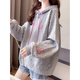 Letter Print Embroidered Drawstring Thermal Hoodie, Casual Printed Long Sleeve Hoodies Sweatshirts, Women's Clothing Letter Print Embroidered Drawstring Thermal Hoodie, Casual Printed Long Sleeve Hoodies Sweatshirts, Women's Clothing