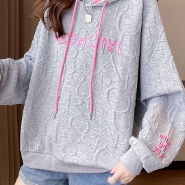 Letter Print Embroidered Drawstring Thermal Hoodie, Casual Printed Long Sleeve Hoodies Sweatshirts, Women's Clothing Letter Print Embroidered Drawstring Thermal Hoodie, Casual Printed Long Sleeve Hoodies Sweatshirts, Women's Clothing