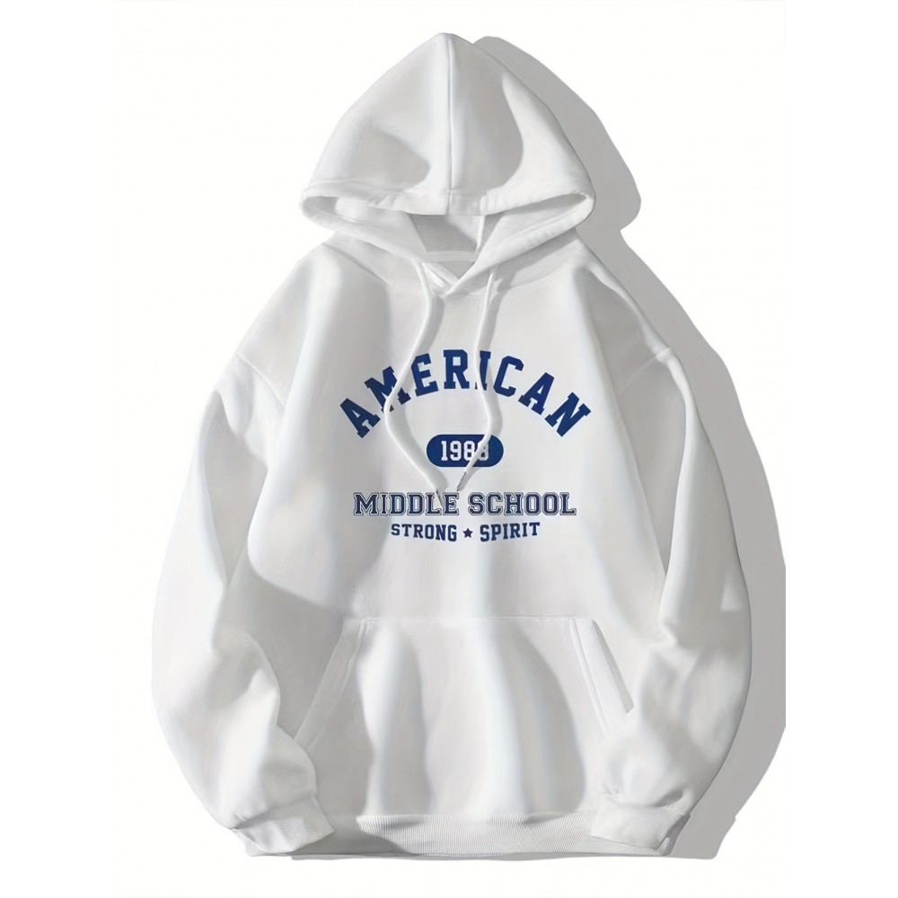 Letter & Number Print Kangaroo Pocket Hoodie, Casual Long Sleeve Drawstring Hoodies Sweatshirt, Women's Clothing Letter & Number Print Kangaroo Pocket Hoodie, Casual Long Sleeve Drawstring Hoodies Sweatshirt, Women's Clothing