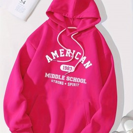 Letter & Number Print Kangaroo Pocket Hoodie, Casual Long Sleeve Drawstring Hoodies Sweatshirt, Women's Clothing Letter & Number Print Kangaroo Pocket Hoodie, Casual Long Sleeve Drawstring Hoodies Sweatshirt, Women's Clothing