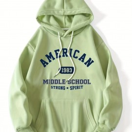 Letter & Number Print Kangaroo Pocket Hoodie, Casual Long Sleeve Drawstring Hoodies Sweatshirt, Women's Clothing Letter & Number Print Kangaroo Pocket Hoodie, Casual Long Sleeve Drawstring Hoodies Sweatshirt, Women's Clothing