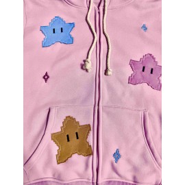 Star Pattern Zip Up Drawstring Hoodie, Cute Long Sleeve Drop Shoulder Hoodie, Women's Clothing Star Pattern Zip Up Drawstring Hoodie, Cute Long Sleeve Drop Shoulder Hoodie, Women's Clothing