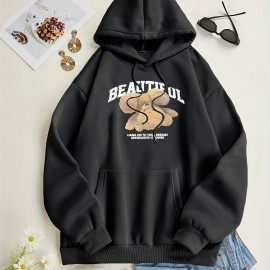 Bear Print Kangaroo Pocket Hoodie, Casual Long Sleeve Drawstring Hoodies Sweatshirt, Women's Clothing Bear Print Kangaroo Pocket Hoodie, Casual Long Sleeve Drawstring Hoodies Sweatshirt, Women's Clothing