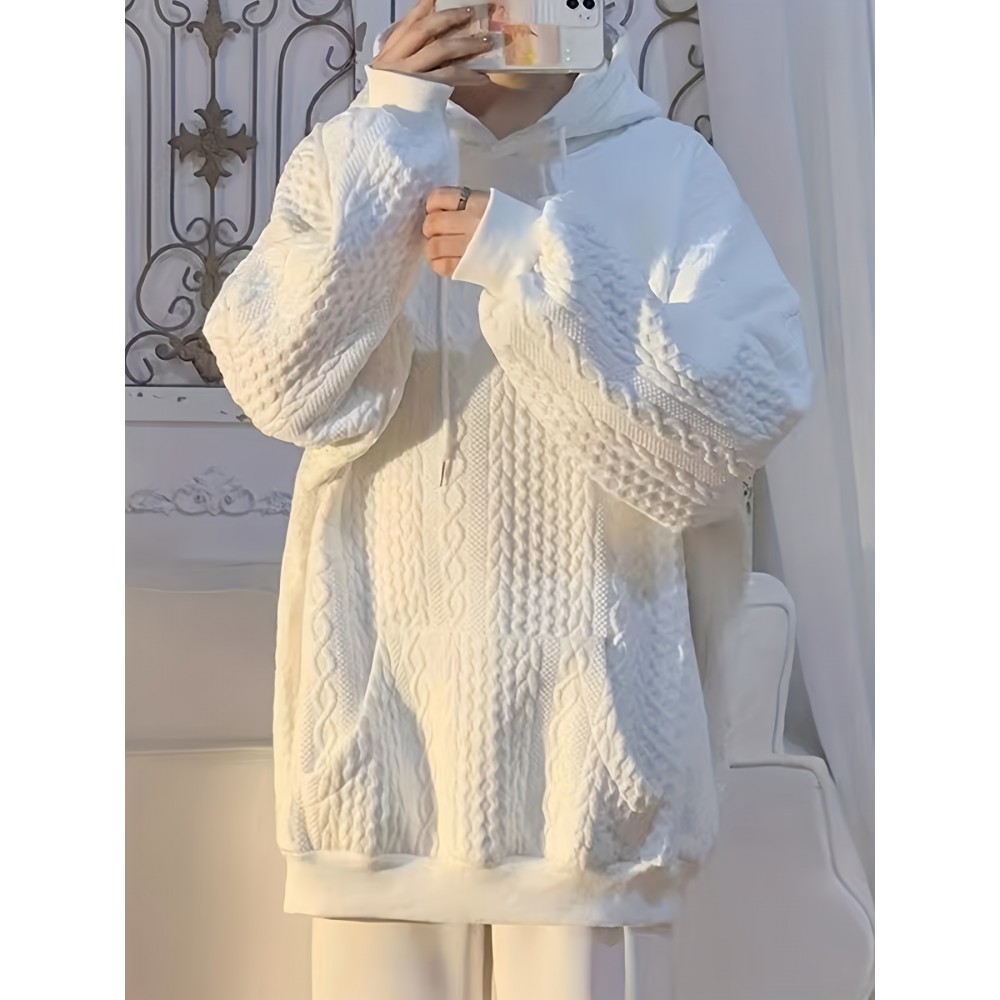 Solid Textured Kangaroo Pocket Hoodie, Casual Long Sleeve Drawstring Hoodies Sweatshirt, Women's Clothing Solid Textured Kangaroo Pocket Hoodie, Casual Long Sleeve Drawstring Hoodies Sweatshirt, Women's Clothing