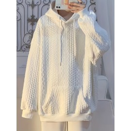 Solid Textured Kangaroo Pocket Hoodie, Casual Long Sleeve Drawstring Hoodies Sweatshirt, Women's Clothing Solid Textured Kangaroo Pocket Hoodie, Casual Long Sleeve Drawstring Hoodies Sweatshirt, Women's Clothing