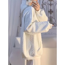 Solid Textured Kangaroo Pocket Hoodie, Casual Long Sleeve Drawstring Hoodies Sweatshirt, Women's Clothing Solid Textured Kangaroo Pocket Hoodie, Casual Long Sleeve Drawstring Hoodies Sweatshirt, Women's Clothing