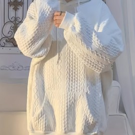 Solid Textured Kangaroo Pocket Hoodie, Casual Long Sleeve Drawstring Hoodies Sweatshirt, Women's Clothing Solid Textured Kangaroo Pocket Hoodie, Casual Long Sleeve Drawstring Hoodies Sweatshirt, Women's Clothing