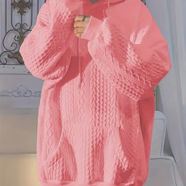 Solid Textured Kangaroo Pocket Hoodie, Casual Long Sleeve Drawstring Hoodies Sweatshirt, Women's Clothing Solid Textured Kangaroo Pocket Hoodie, Casual Long Sleeve Drawstring Hoodies Sweatshirt, Women's Clothing