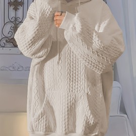 Solid Textured Kangaroo Pocket Hoodie, Casual Long Sleeve Drawstring Hoodies Sweatshirt, Women's Clothing Solid Textured Kangaroo Pocket Hoodie, Casual Long Sleeve Drawstring Hoodies Sweatshirt, Women's Clothing