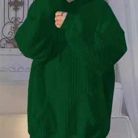 Solid Textured Kangaroo Pocket Hoodie, Casual Long Sleeve Drawstring Hoodies Sweatshirt, Women's Clothing Solid Textured Kangaroo Pocket Hoodie, Casual Long Sleeve Drawstring Hoodies Sweatshirt, Women's Clothing