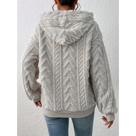 Drawstring Teddy Hoodies, Casual Long Sleeve Solid Sweatshirt, Women's Clothing Drawstring Teddy Hoodies, Casual Long Sleeve Solid Sweatshirt, Women's Clothing