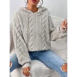 Drawstring Teddy Hoodies, Casual Long Sleeve Solid Sweatshirt, Women's Clothing Drawstring Teddy Hoodies, Casual Long Sleeve Solid Sweatshirt, Women's Clothing