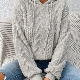 Drawstring Teddy Hoodies, Casual Long Sleeve Solid Sweatshirt, Women's Clothing Drawstring Teddy Hoodies, Casual Long Sleeve Solid Sweatshirt, Women's Clothing