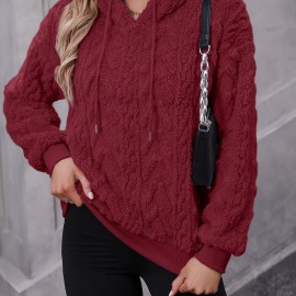 Drawstring Teddy Hoodies, Casual Long Sleeve Solid Sweatshirt, Women's Clothing Drawstring Teddy Hoodies, Casual Long Sleeve Solid Sweatshirt, Women's Clothing