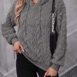 Drawstring Teddy Hoodies, Casual Long Sleeve Solid Sweatshirt, Women's Clothing Drawstring Teddy Hoodies, Casual Long Sleeve Solid Sweatshirt, Women's Clothing