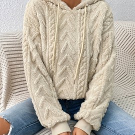 Drawstring Teddy Hoodies, Casual Long Sleeve Solid Sweatshirt, Women's Clothing Drawstring Teddy Hoodies, Casual Long Sleeve Solid Sweatshirt, Women's Clothing