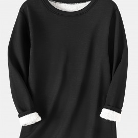 Women's Pullover Winter Warm Plush Lining Long Sleeve Sweatshirt, Slim Fit Warm Top,  Women's Clothing Women's Pullover Winter Warm Plush Lining Long Sleeve Sweatshirt, Slim Fit Warm Top,  Women's Clothing