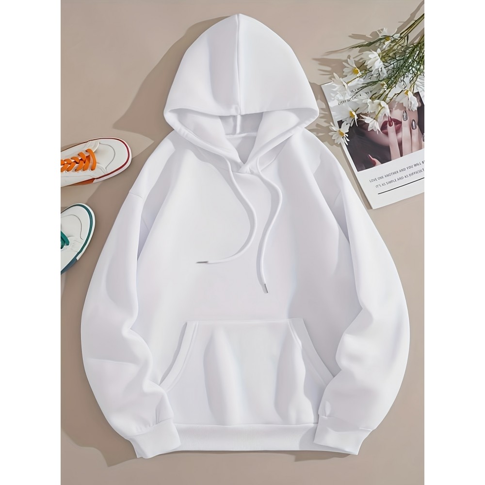 White Thermal Hoodies, Long Sleeve Casual Sweatshirt For Fall & Winter, Women's Clothing White Thermal Hoodies, Long Sleeve Casual Sweatshirt For Fall & Winter, Women's Clothing