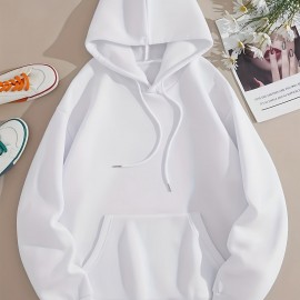 White Thermal Hoodies, Long Sleeve Casual Sweatshirt For Fall & Winter, Women's Clothing White Thermal Hoodies, Long Sleeve Casual Sweatshirt For Fall & Winter, Women's Clothing