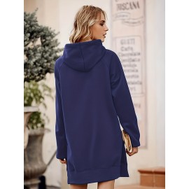 Solid Kangaroo Pocket Long Length Hoodie, Casual Long Sleeve Drawstring Hoodies Sweatshirt, Women's Clothing Solid Kangaroo Pocket Long Length Hoodie, Casual Long Sleeve Drawstring Hoodies Sweatshirt, Women's Clothing