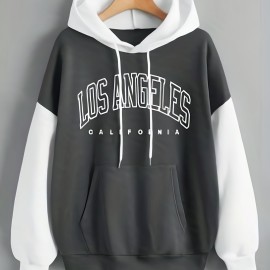 Color Block Simple Hoodies, Casual Drawstring Long Sleeve Kangaroo Pocket Sweatshirt, Women's Clothing Color Block Simple Hoodies, Casual Drawstring Long Sleeve Kangaroo Pocket Sweatshirt, Women's Clothing