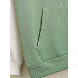 Color Block Simple Hoodies, Casual Drawstring Long Sleeve Kangaroo Pocket Sweatshirt, Women's Clothing Color Block Simple Hoodies, Casual Drawstring Long Sleeve Kangaroo Pocket Sweatshirt, Women's Clothing