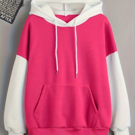 Color Block Simple Hoodies, Casual Drawstring Long Sleeve Kangaroo Pocket Sweatshirt, Women's Clothing Color Block Simple Hoodies, Casual Drawstring Long Sleeve Kangaroo Pocket Sweatshirt, Women's Clothing