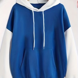 Color Block Simple Hoodies, Casual Drawstring Long Sleeve Kangaroo Pocket Sweatshirt, Women's Clothing Color Block Simple Hoodies, Casual Drawstring Long Sleeve Kangaroo Pocket Sweatshirt, Women's Clothing