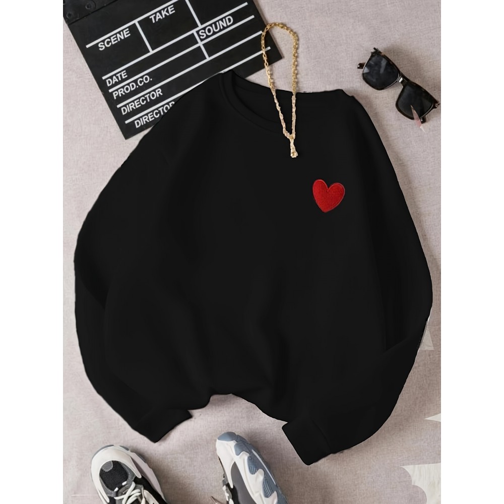 Heart Pattern Pullover Sweatshirt, Casual Long Sleeve Crew Neck Sweatshirt For Fall & Winter, Women's Clothing Heart Pattern Pullover Sweatshirt, Casual Long Sleeve Crew Neck Sweatshirt For Fall & Winter, Women's Clothing