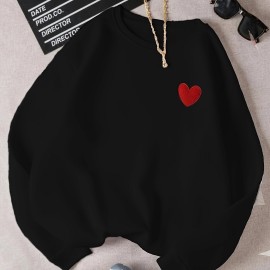 Heart Pattern Pullover Sweatshirt, Casual Long Sleeve Crew Neck Sweatshirt For Fall & Winter, Women's Clothing Heart Pattern Pullover Sweatshirt, Casual Long Sleeve Crew Neck Sweatshirt For Fall & Winter, Women's Clothing