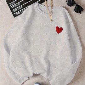 Heart Pattern Pullover Sweatshirt, Casual Long Sleeve Crew Neck Sweatshirt For Fall & Winter, Women's Clothing Heart Pattern Pullover Sweatshirt, Casual Long Sleeve Crew Neck Sweatshirt For Fall & Winter, Women's Clothing