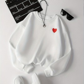 Heart Pattern Pullover Sweatshirt, Casual Long Sleeve Crew Neck Sweatshirt For Fall & Winter, Women's Clothing Heart Pattern Pullover Sweatshirt, Casual Long Sleeve Crew Neck Sweatshirt For Fall & Winter, Women's Clothing