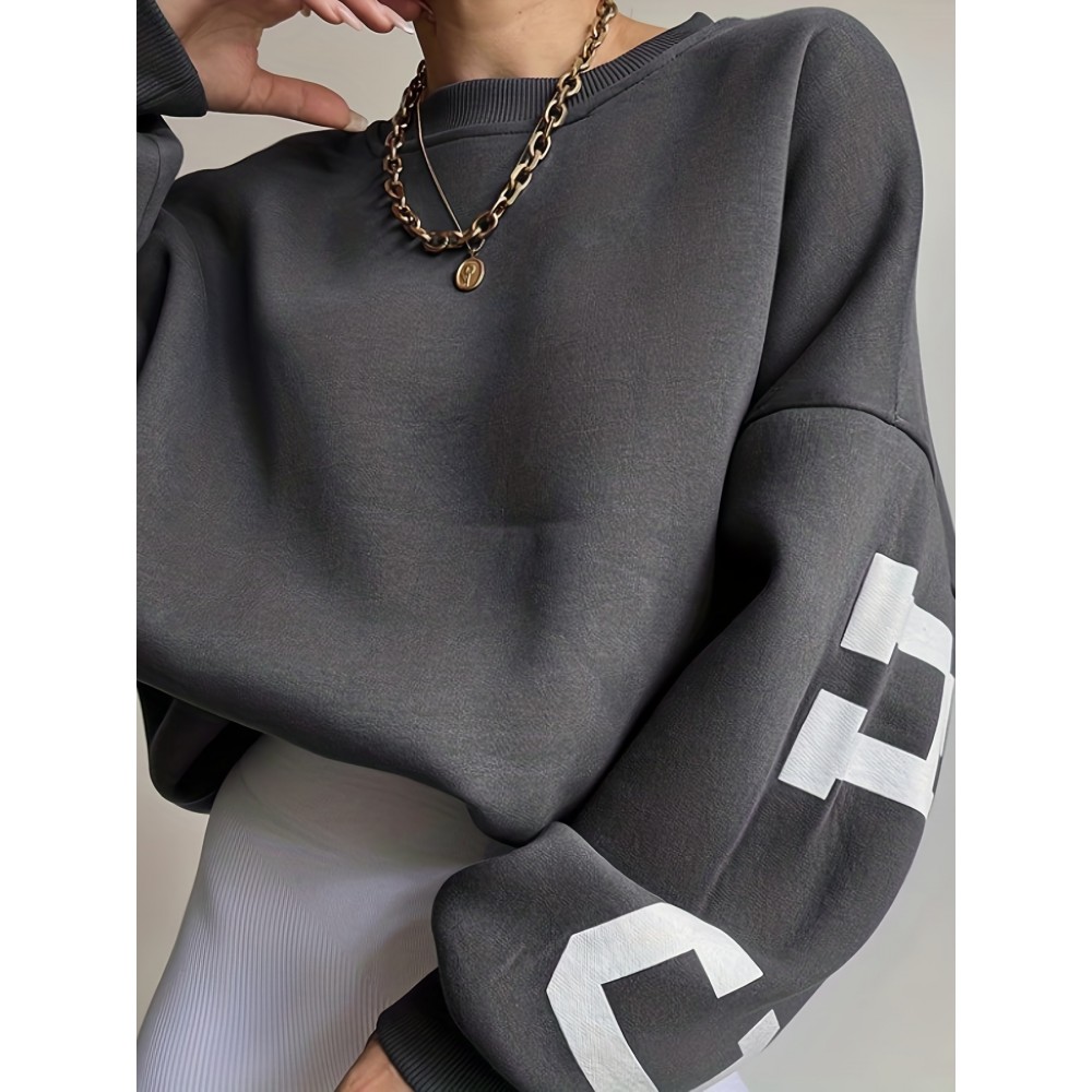 Women Oversized Thermal Letter Graphic Print Sweatshirt Aesthetic Crew Neck Long Sleeve Drop Shoulder Pullover Women Oversized Thermal Letter Graphic Print Sweatshirt Aesthetic Crew Neck Long Sleeve Drop Shoulder Pullover