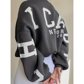 Women Oversized Thermal Letter Graphic Print Sweatshirt Aesthetic Crew Neck Long Sleeve Drop Shoulder Pullover Women Oversized Thermal Letter Graphic Print Sweatshirt Aesthetic Crew Neck Long Sleeve Drop Shoulder Pullover