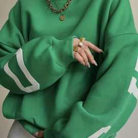 Women Oversized Thermal Letter Graphic Print Sweatshirt Aesthetic Crew Neck Long Sleeve Drop Shoulder Pullover Women Oversized Thermal Letter Graphic Print Sweatshirt Aesthetic Crew Neck Long Sleeve Drop Shoulder Pullover