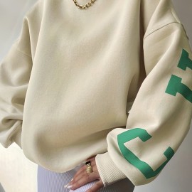 Women Oversized Thermal Letter Graphic Print Sweatshirt Aesthetic Crew Neck Long Sleeve Drop Shoulder Pullover Women Oversized Thermal Letter Graphic Print Sweatshirt Aesthetic Crew Neck Long Sleeve Drop Shoulder Pullover