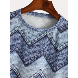 Denim Print Pullover Sweatshirt, Casual Long Sleeve Crew Neck Sweatshirt For Fall & Winter, Women's Clothing Denim Print Pullover Sweatshirt, Casual Long Sleeve Crew Neck Sweatshirt For Fall & Winter, Women's Clothing