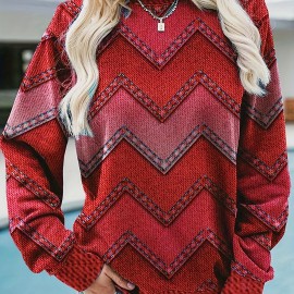 Denim Print Pullover Sweatshirt, Casual Long Sleeve Crew Neck Sweatshirt For Fall & Winter, Women's Clothing Denim Print Pullover Sweatshirt, Casual Long Sleeve Crew Neck Sweatshirt For Fall & Winter, Women's Clothing